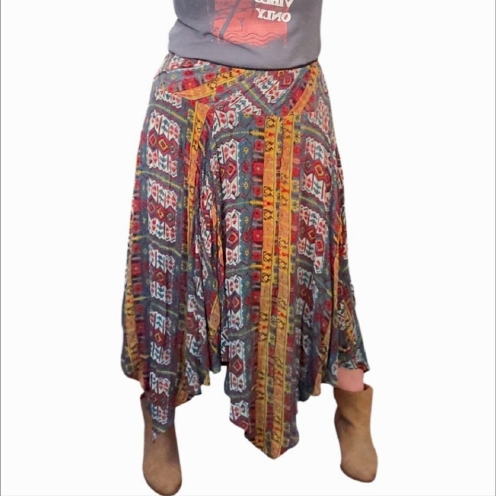 Y2Kโ Colorful Printed Pull OnโFairycore Boho Grunge Handkerchief Skirt Large 00s